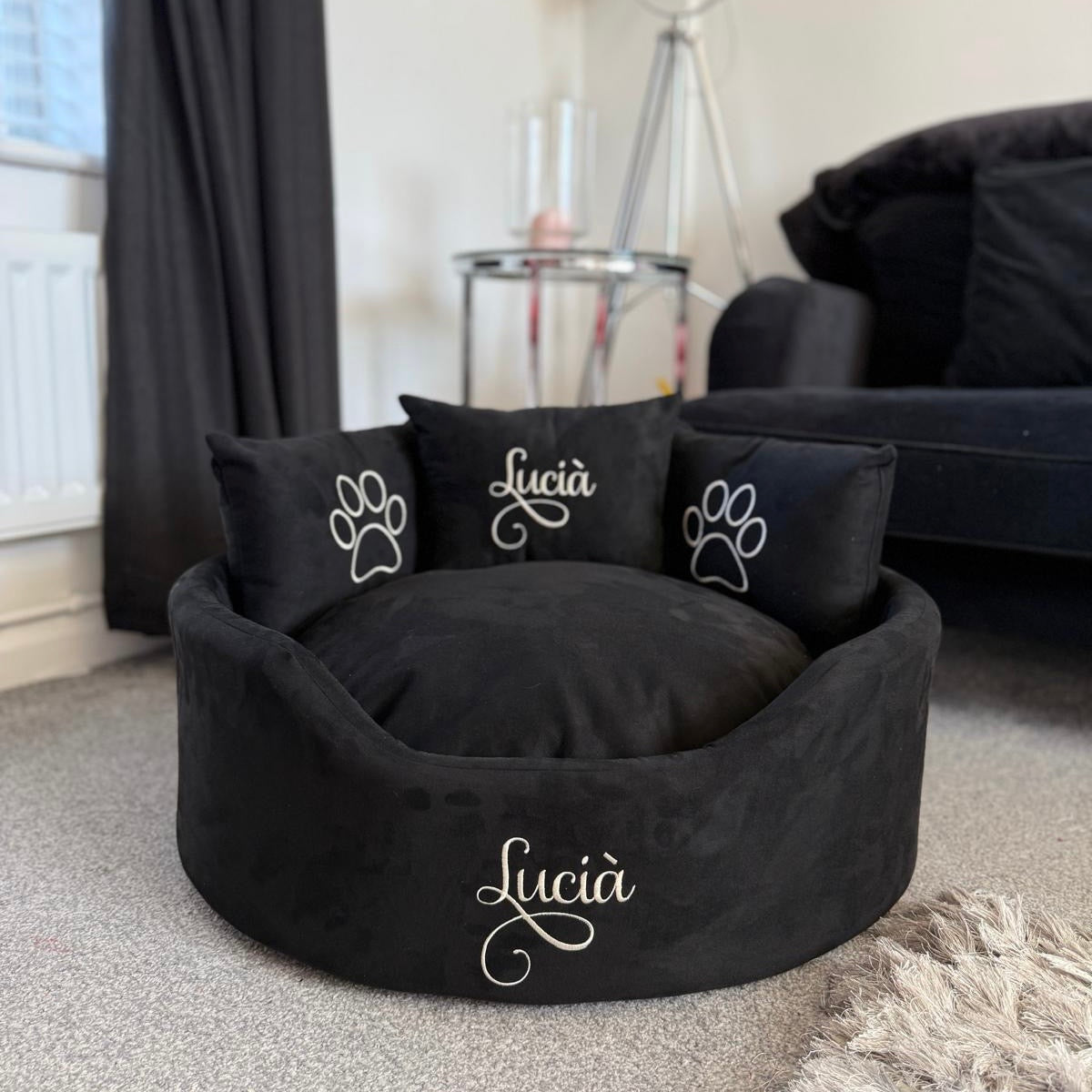 Personalised Black Suede Pet Bed