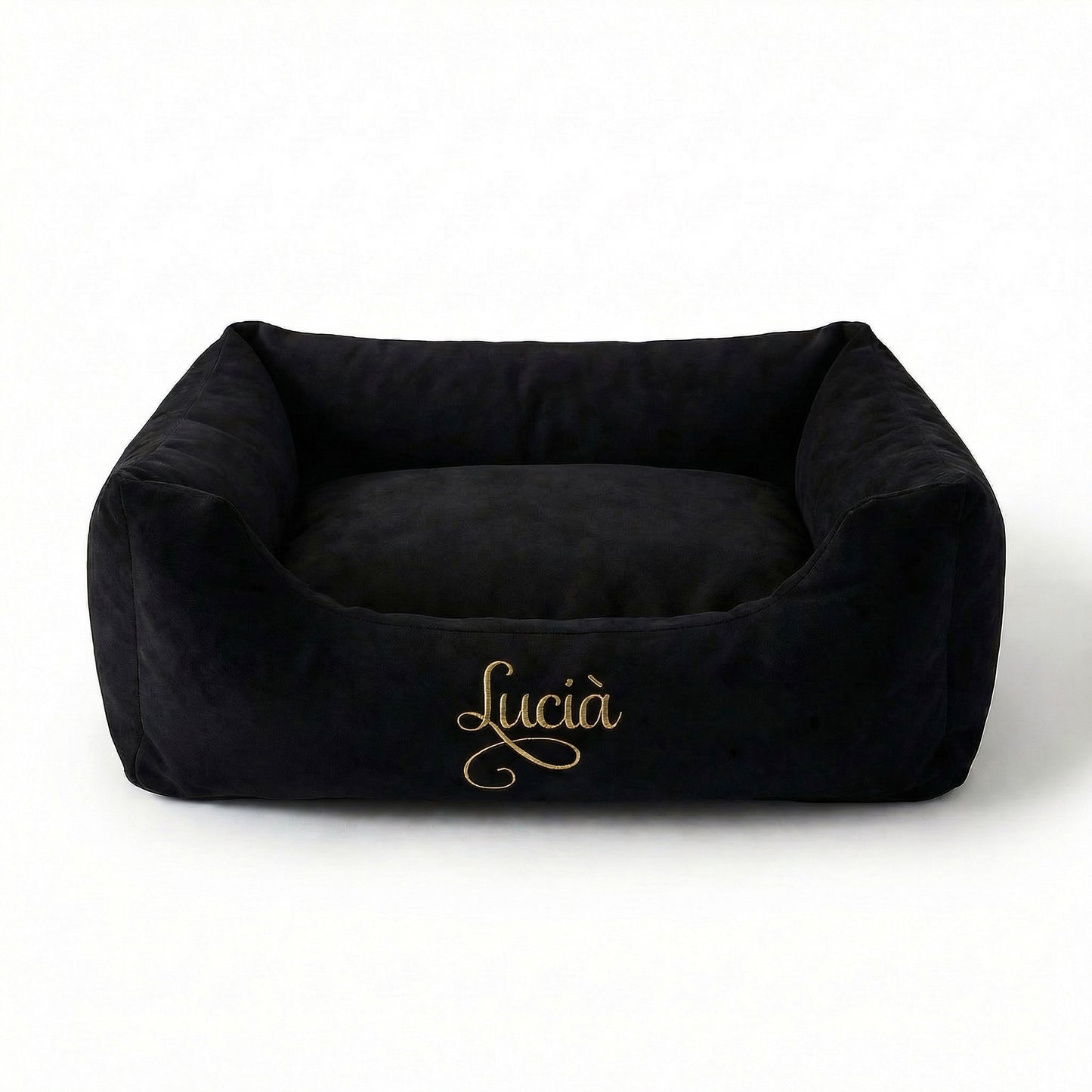 Personalised Black Suede And Gold Nest Dog & Cat Bed – Luxury Custom Pet Bed
