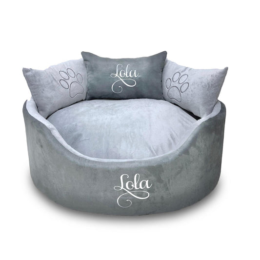 Personalised Grey Suede & Silver Super Soft Pet Bed