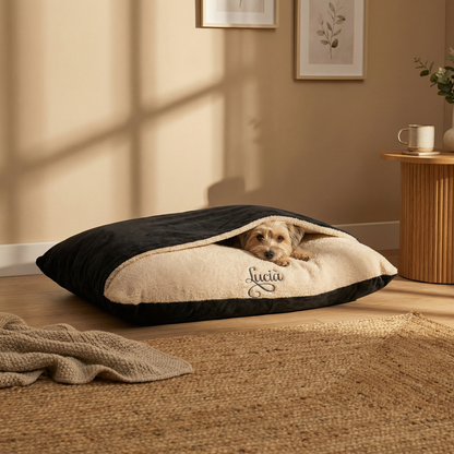 Personalised Black Suede & Cream Burrow Dog Bed 1