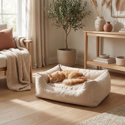 Personalised Cream Suede Nest Bed For Cats