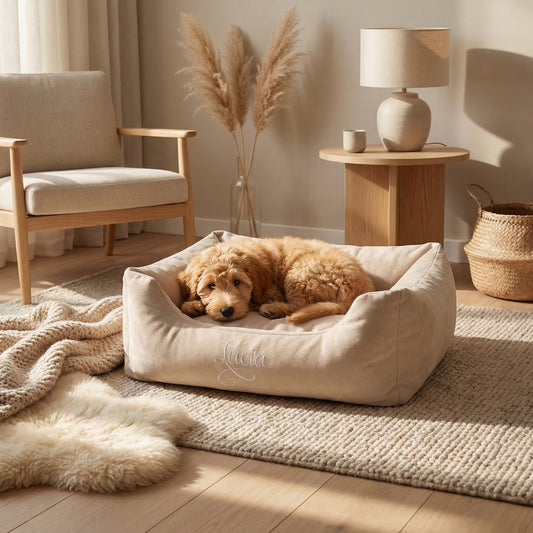 Personalised Cream Suede Nest Bed For Dogs