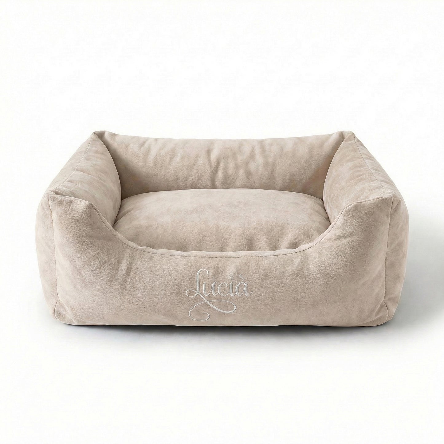 Personalised Cream Suede Nest Bed For Dogs & Cats – Luxury Custom Pet Bed