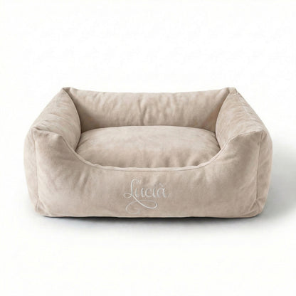 Personalised Cream Suede Nest Bed For Dogs & Cats – Luxury Custom Pet Bed