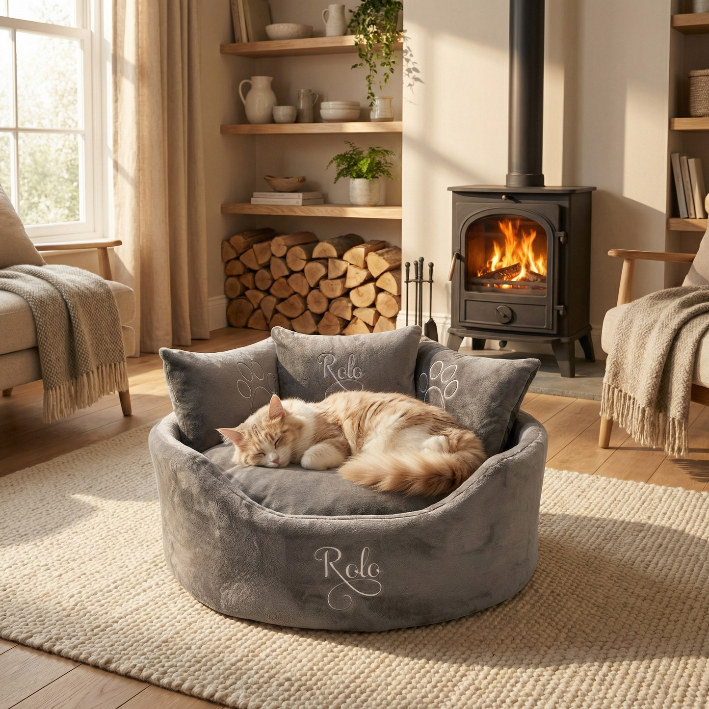Personalised Grey Super Soft Cat Bed 