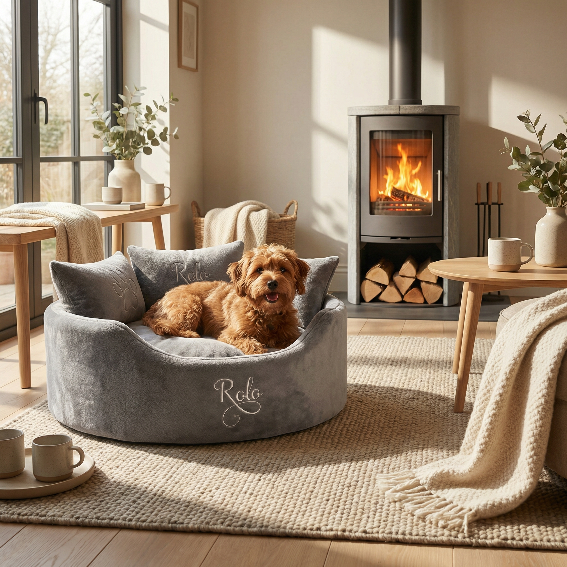 Personalised Grey Super Soft Dog Bed