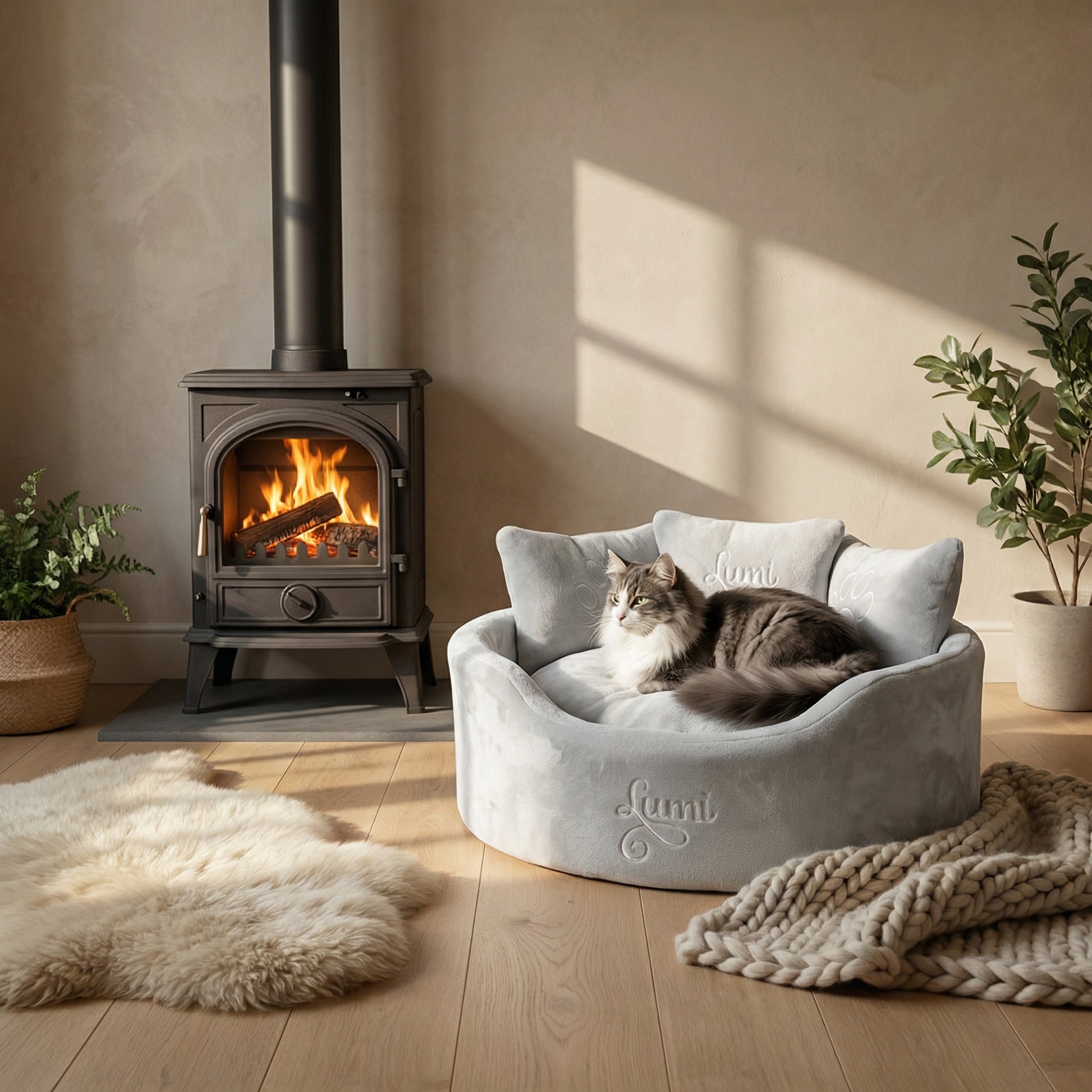 Personalised Silver Super Soft Cat Bed