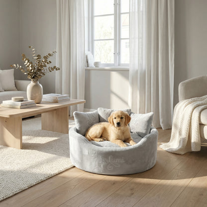 Personalised Silver Super Soft Dog Bed