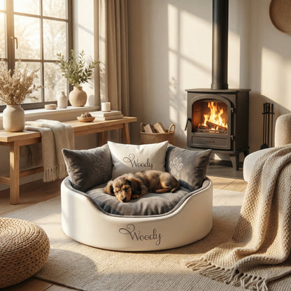 Personalised White Leather & Grey Super Soft Dog