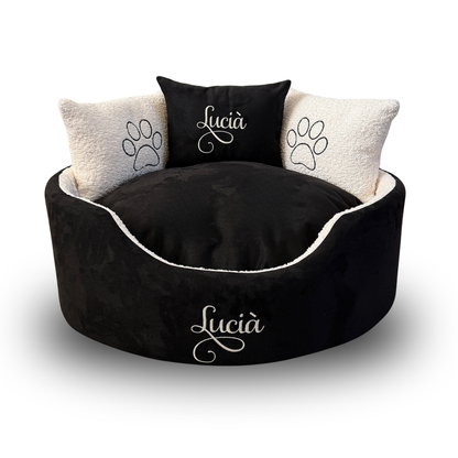 Personalised Black Suede And Cream Pet Bed