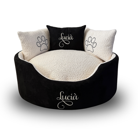Personalised Cream And Black Suede Pet Bed