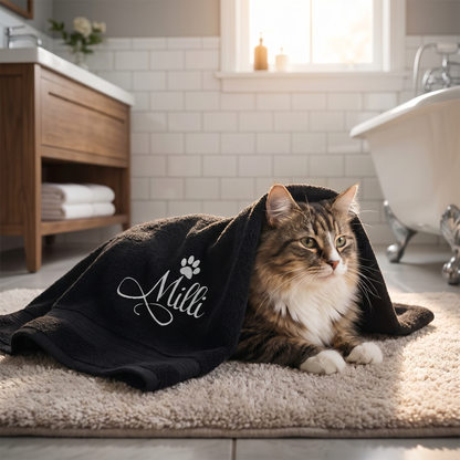 personalised black cat towel