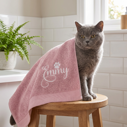 personalised blush pink cat towel