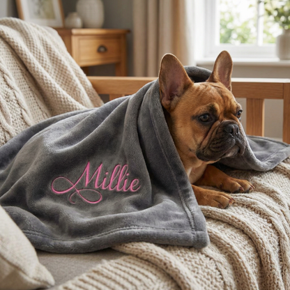 personalised grey and blue dog blanket