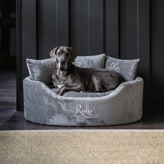 personalised grey supersoft large dog bed 