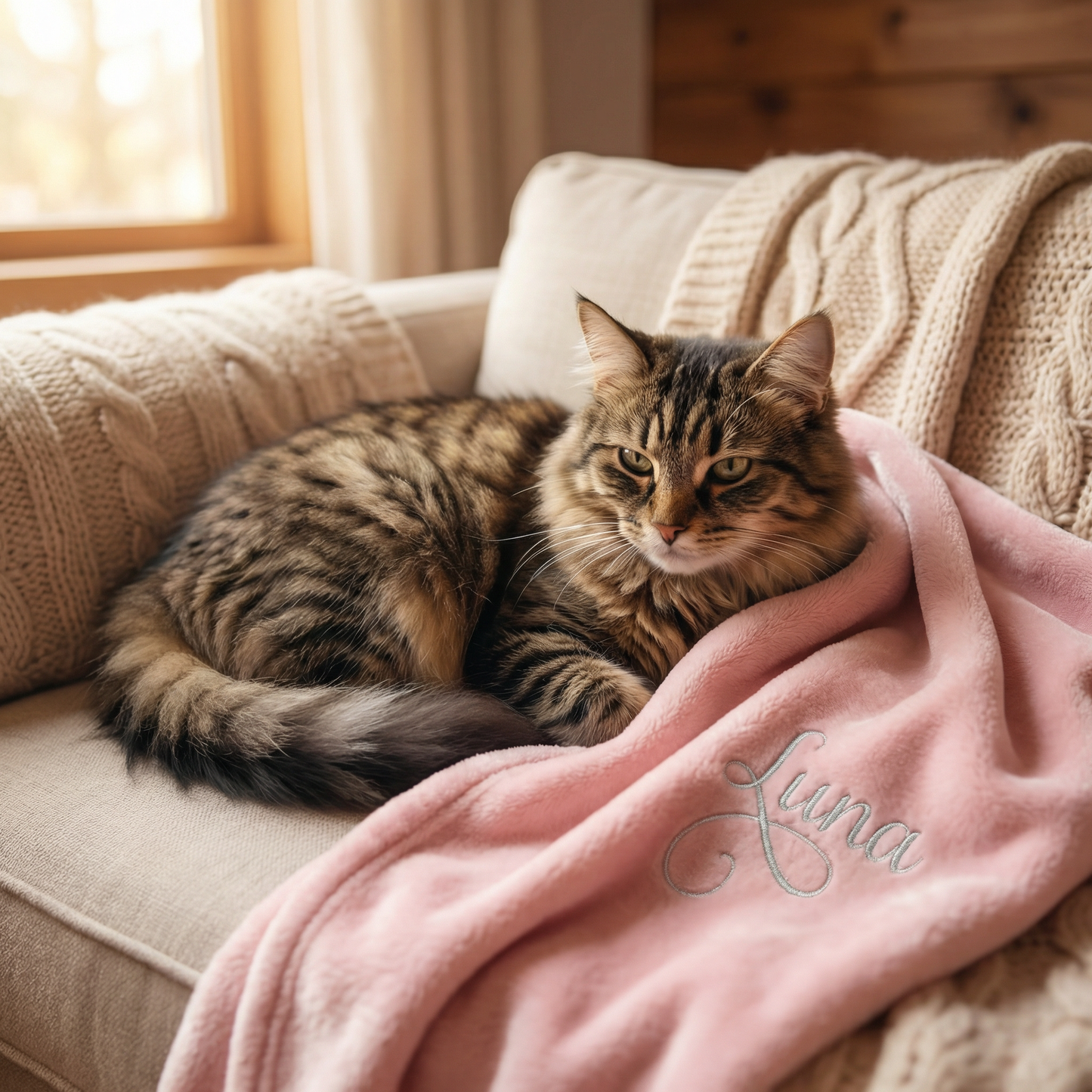 personalised pink and grey cat blanket