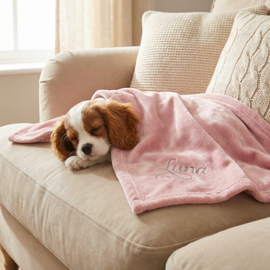 personalised silver and black dog blanket