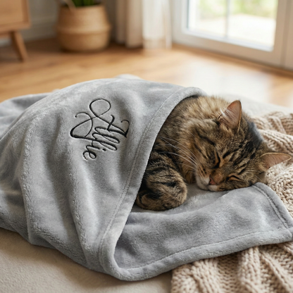 personalised silver and black cat blanket