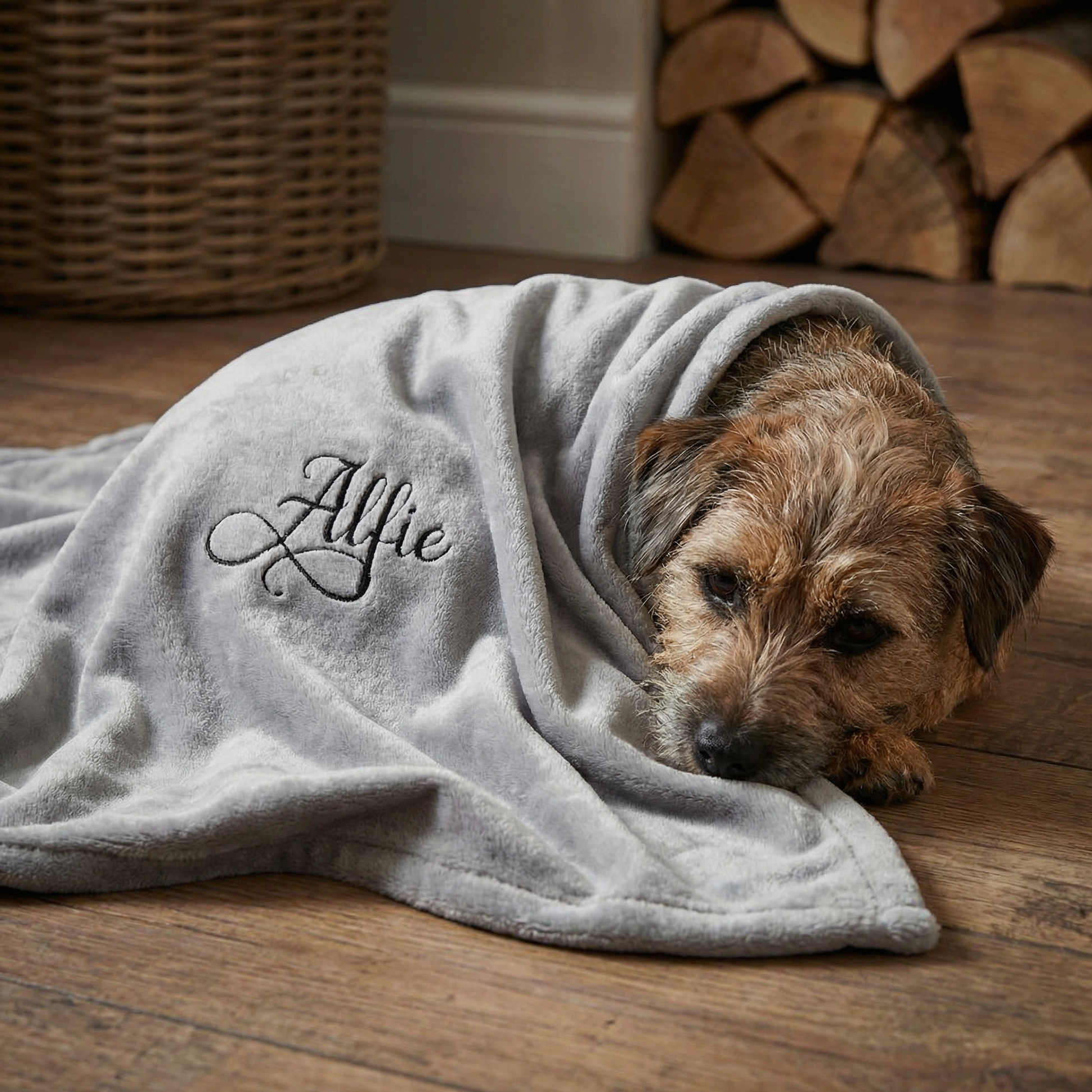 personalised silver and black dog blanket