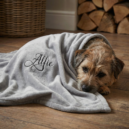 personalised silver and black dog blanket