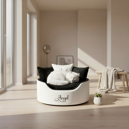 personalised-white-leather-and-black-dog-cat-bed
